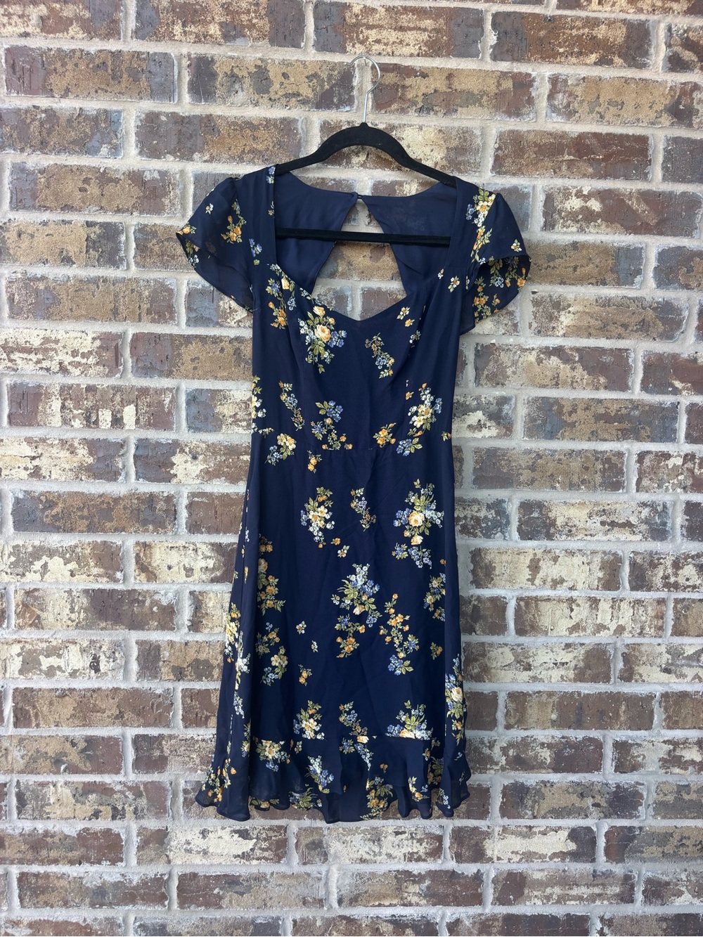 Reformation Navy Floral Flutter Sleeve Midi Dress